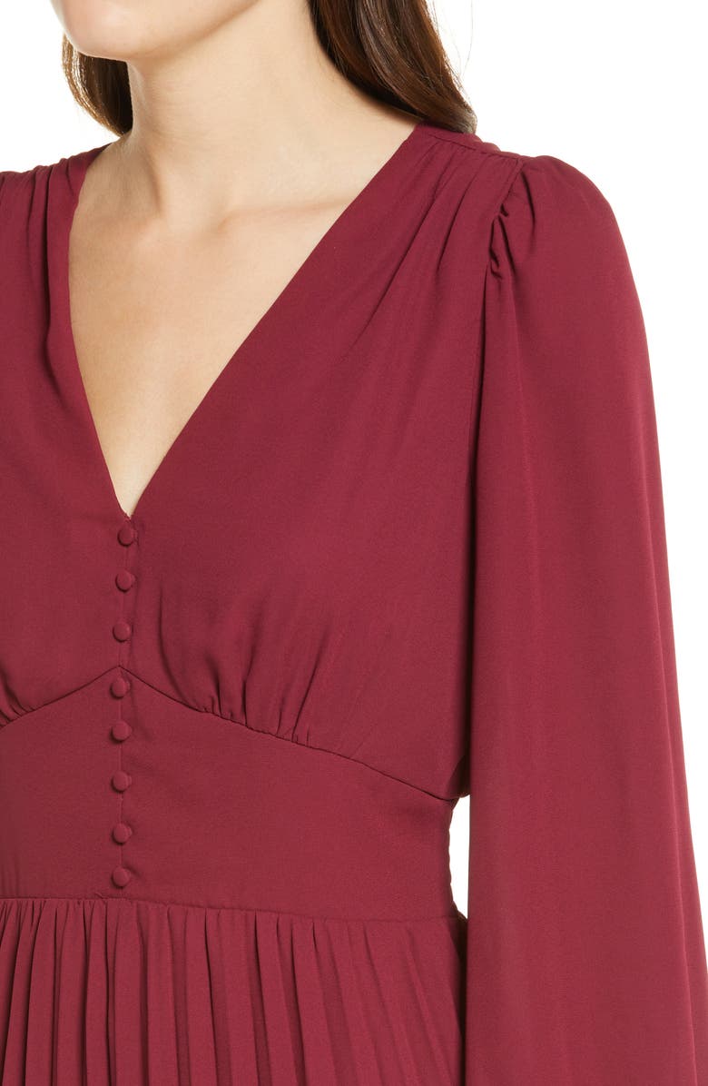 Chelsea28 Button Pleated Long Sleeve Maxi Dress, Alternate, color,