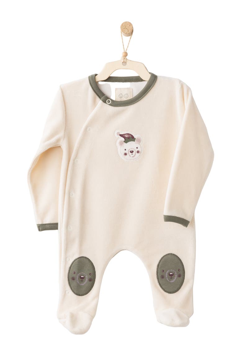 Bear Patch Sleepsuit, Alternate, color, Ivory