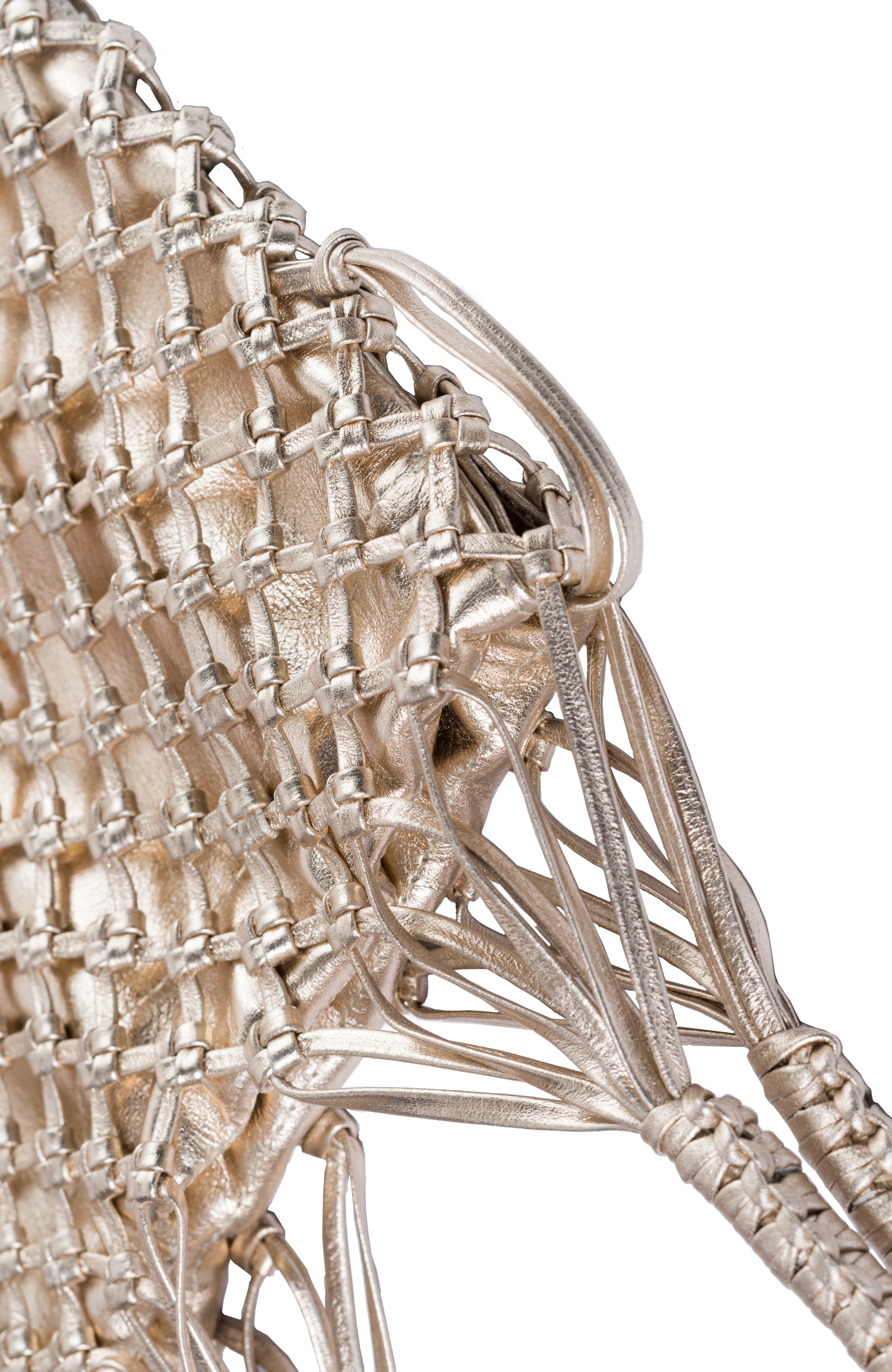 La Red Mini Mesh Bag In Leather, Alternate, color, Gold