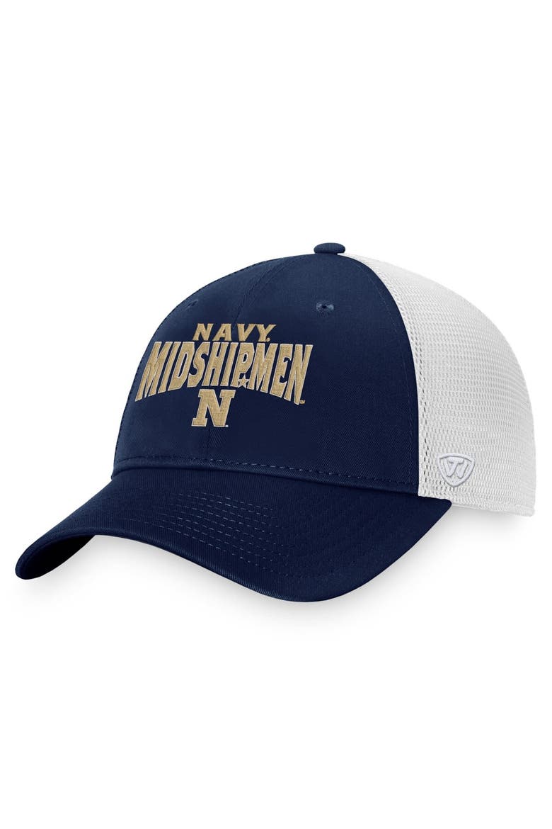Men's Top of the World Navy/White Navy Midshipmen Breakout Trucker Snapback Hat, Main, color, Navy