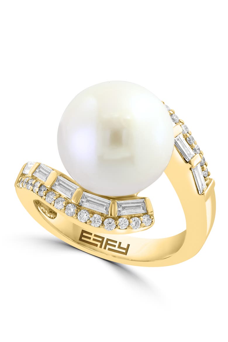 14K Yellow Gold Diamond & Freshwater Pearl Bypass Ring, Main, color, 14K Gold