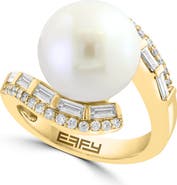 EFFY 14K Yellow Gold Diamond & Freshwater Pearl Bypass Ring