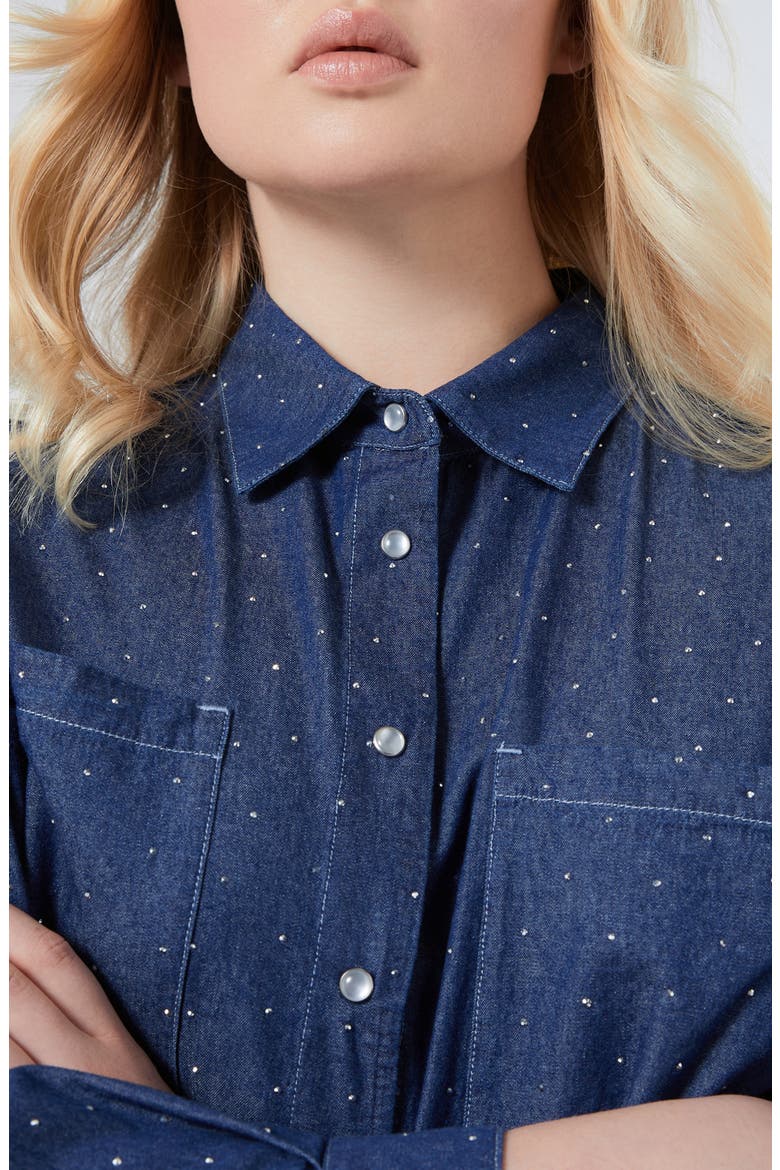 Jene Rhinestone Detail Denim Shirt Jacket, Alternate, color, NAVY