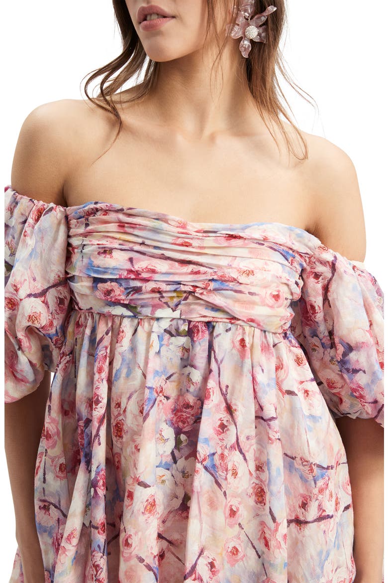 Kali Tuck Floral Off The Shoulder Minidress, Alternate, color, AZURE FLORAL