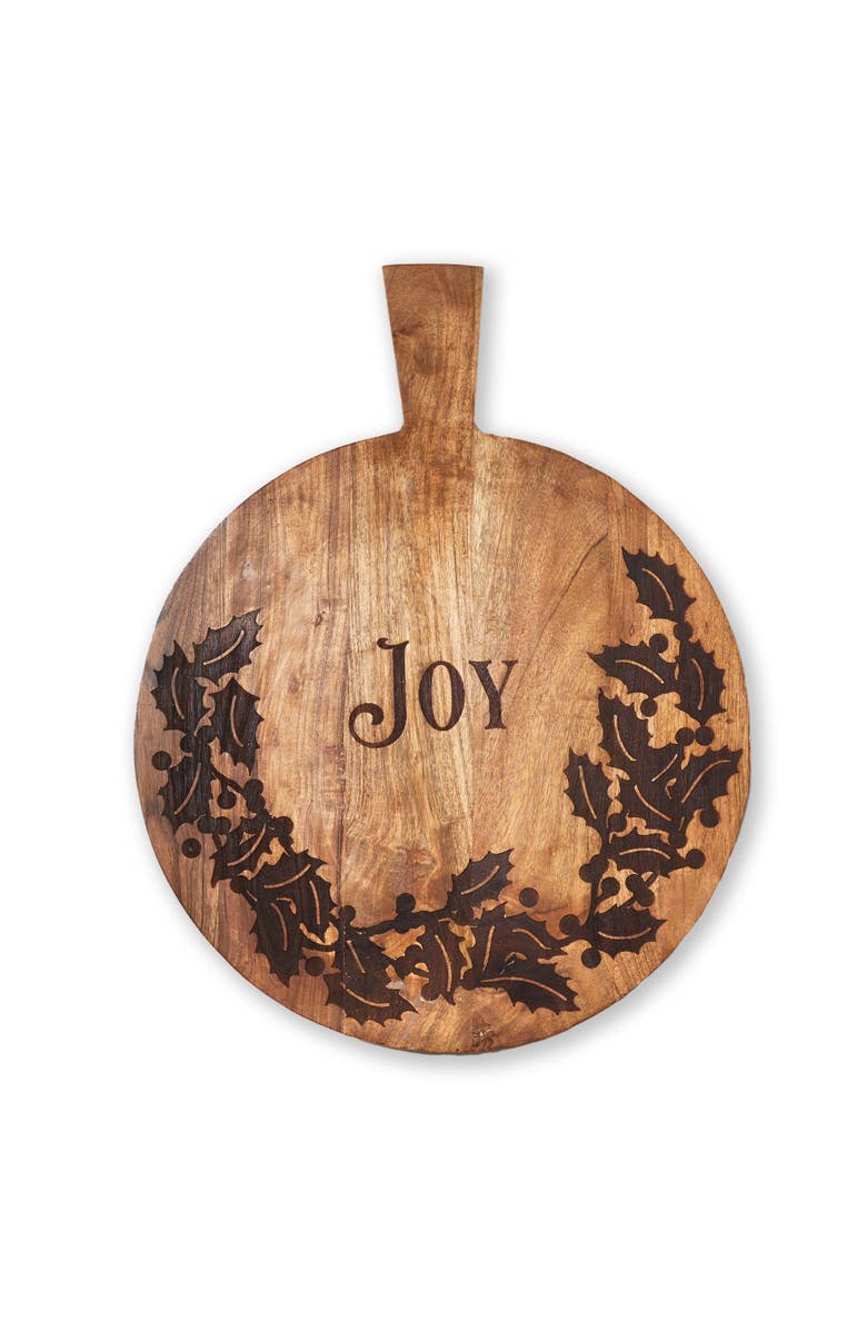 tag Joy Round Wooden Serving Tray Natural Wood for Christmas, Main, color, Beige
