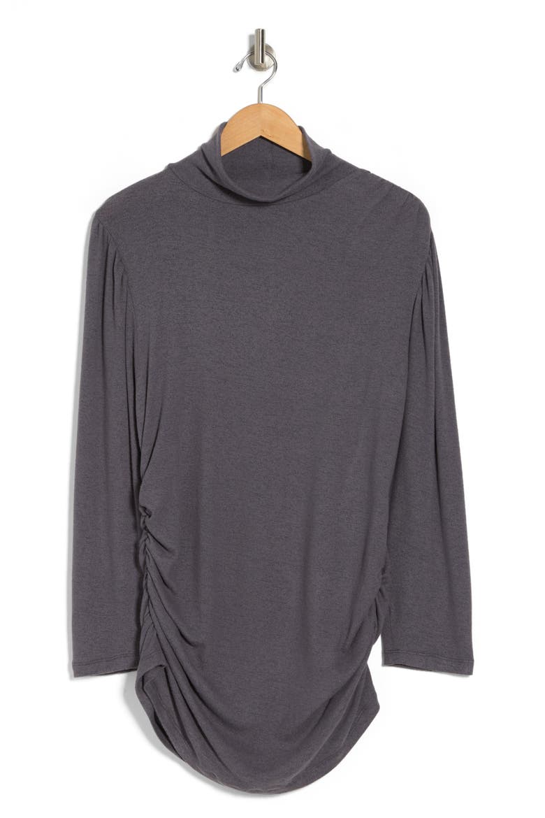 Turtleneck Long Sleeve Ruched Top, Alternate, color, CHARCOAL