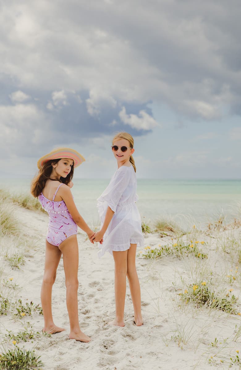 Snapper Rock Kids' Ruffle Cotton Cover-Up Dress, Alternate, color, White