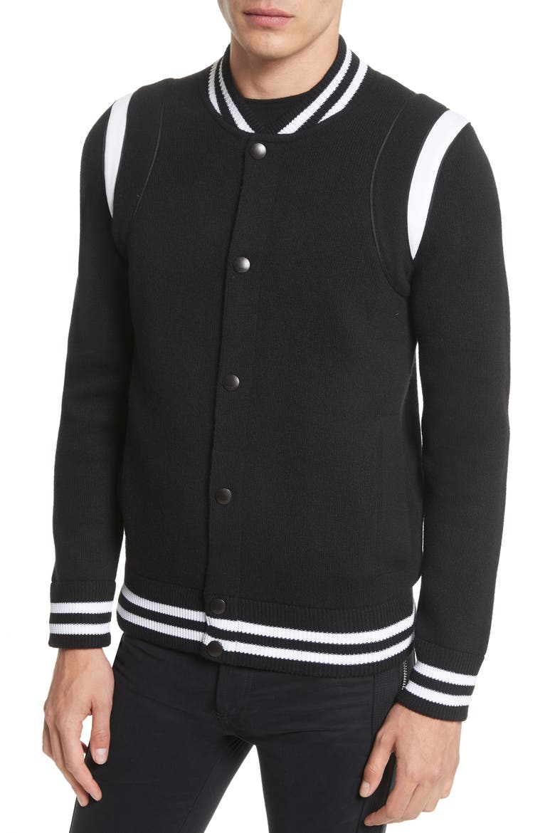 Logo Back Knit Bomber Jacket, Alternate, color, BLACK