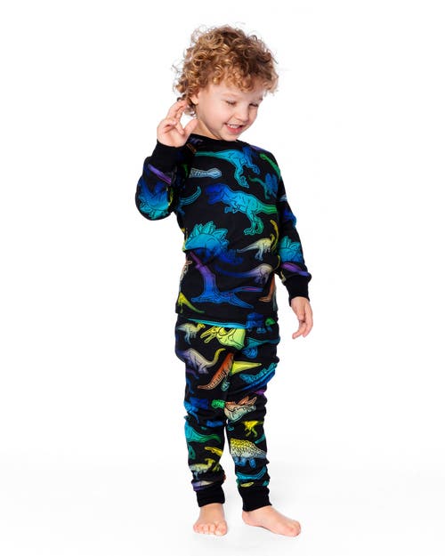 Deux Par Deux Two-piece Organic Cotton Pajama Set Dinosaur In Black