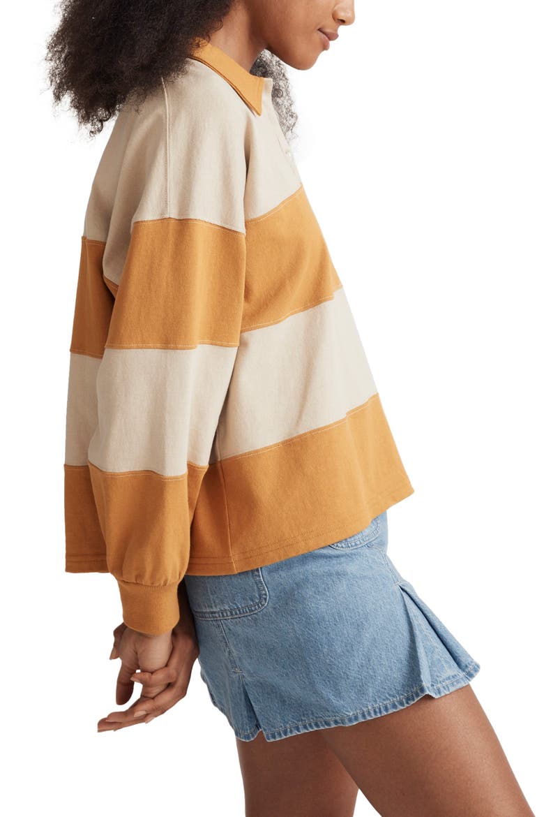 Striped Rugby Polo Shirt, Alternate, color, AMBER GOLD