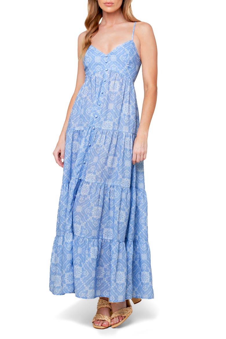 Bandana Print Tiered Maxi Dress, Main, color, SLATE BLUE