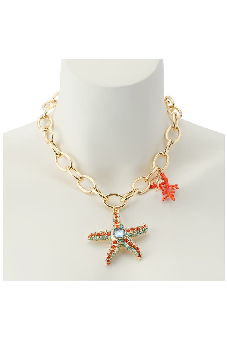 Short Starfish Pendant Necklace, Alternate, color, ORANGE