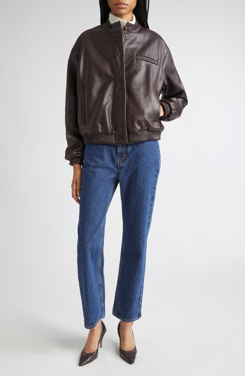 Loulou De Saison Marlow Leather Bomber Jacket In Brown