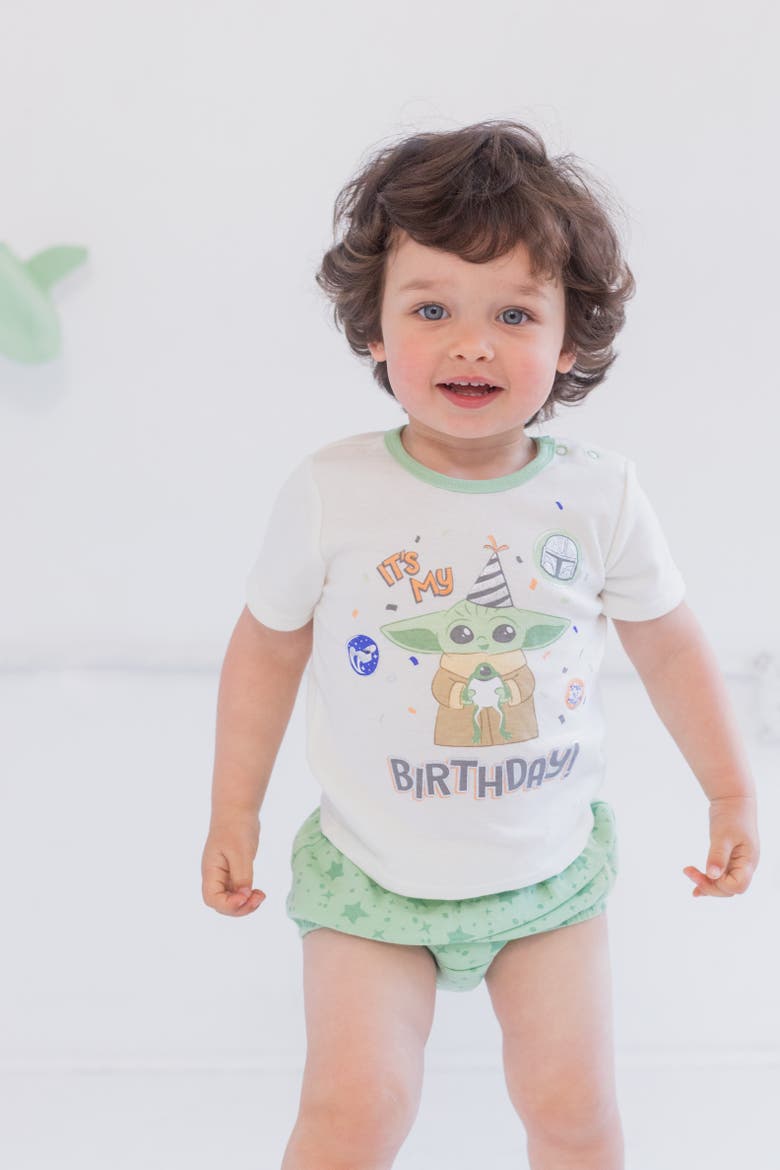 The Mandalorian Grogu Birthday Tee Diaper Cover and Hat Set, Alternate, color, Grogu Green Ivory