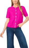 CeCe Bow Detail Short Sleeve Cardigan