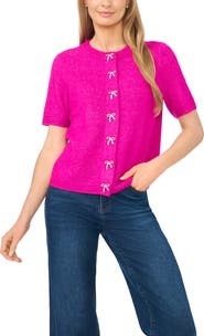 CeCe Bow Detail Short Sleeve Cardigan