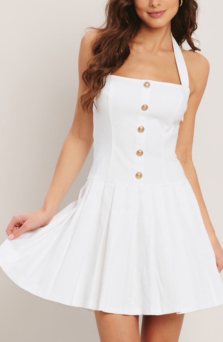 FLYING TOMATO Halter Denim Minidress, Alternate, color, White Denim