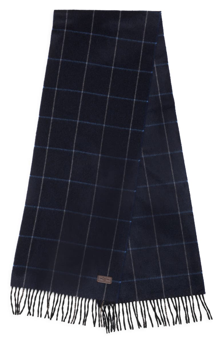 Hickey Freeman Windowpane Cashmere Scarf, Alternate, color, Navy