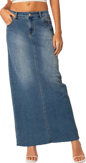 EDIKTED Elowyn Denim Maxi Skirt with Back Slit Detail EDIKTED Elowyn Denim Maxi Skirt with Back Slit Detail