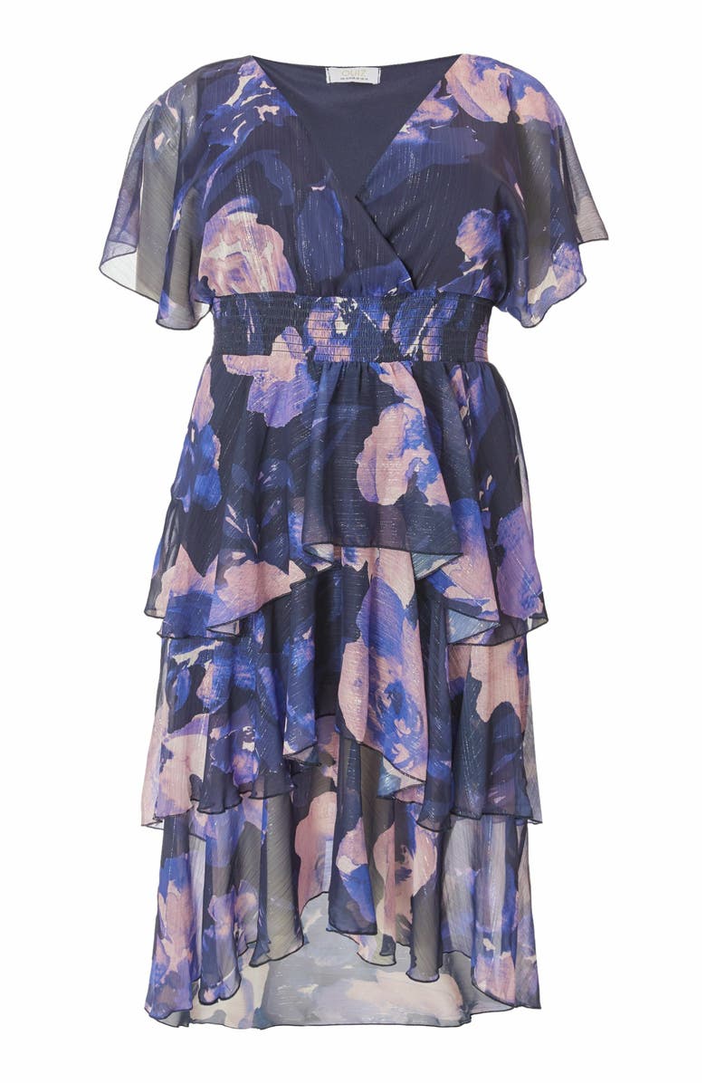 QUIZ Plus Size Front Wrap Midi Dip Hem Dress, Alternate, color,