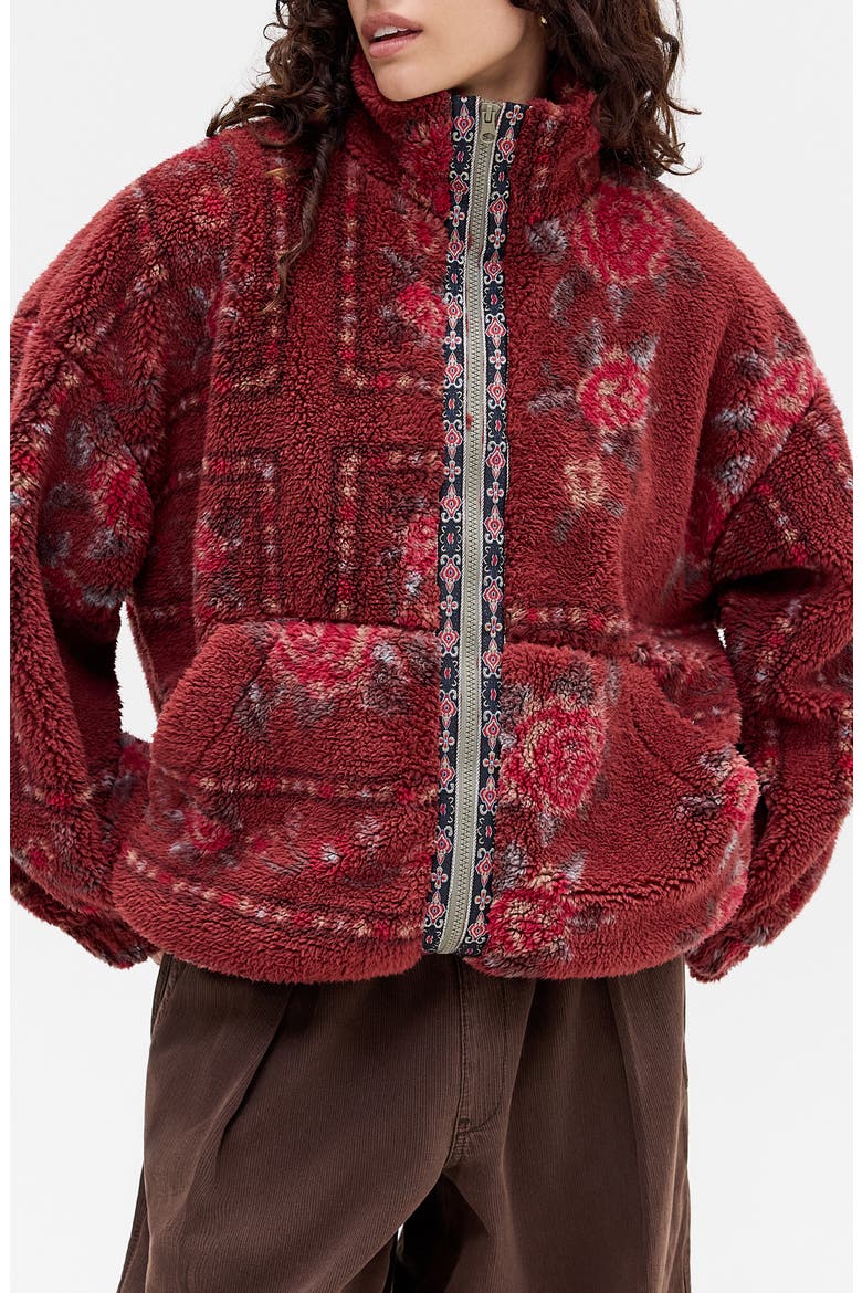 Print Fleece Jacket, Main, color, RED