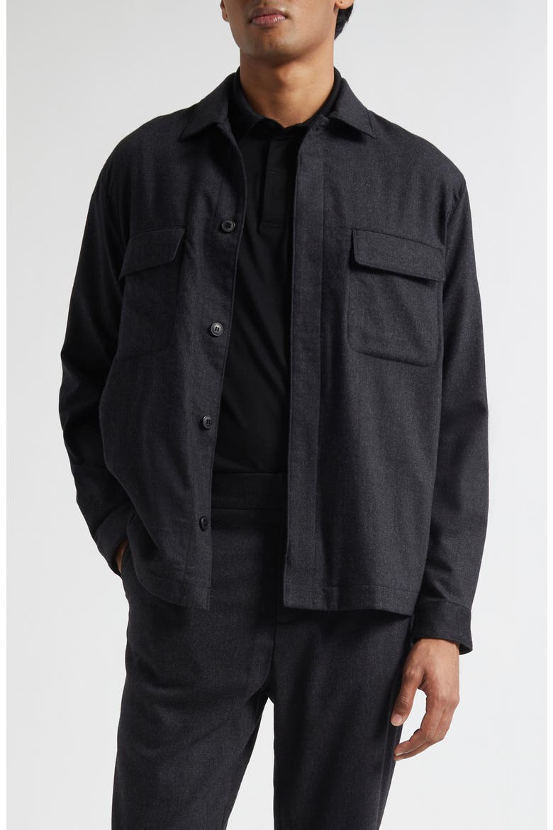 Stretch Virgin Wool & Cashmere Flannel Overshirt, Main, color, CHARCOAL MELANGE
