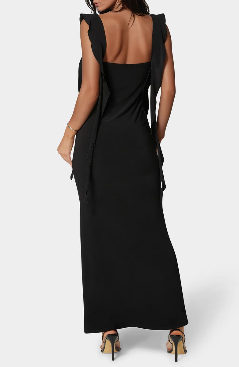 bebe Cascade Ruffle Sleeveless Jersey Maxi Dress, Alternate, color, Black