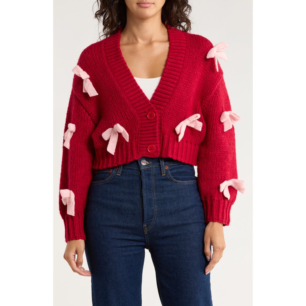 Roffe Accessories Bow Cardigan In Red