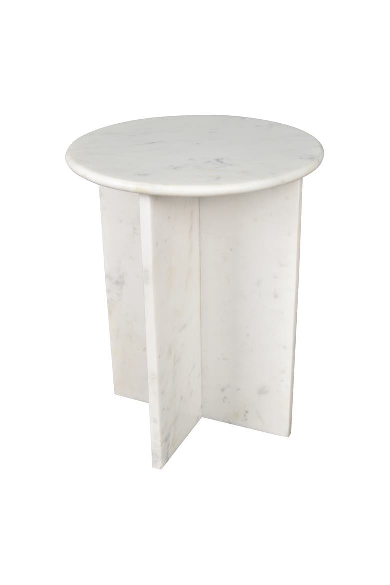 Javier Minimalist Round Solid Marble End Table, Geometric Cross Base Accent Side Table for Living Room Bedroom, Main, color, White