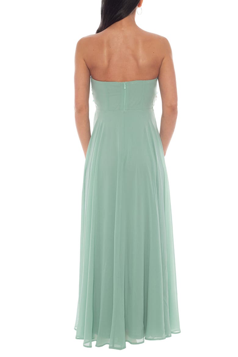 3D Floral Strapless Tule Gown, Alternate, color, SAGE/ WHITE