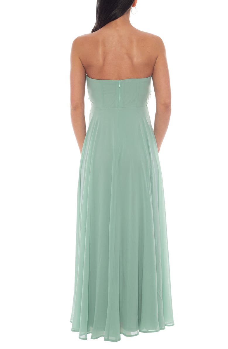 Oleg Cassini 3D Floral Strapless Tule Gown, Alternate, color, Sage/ White