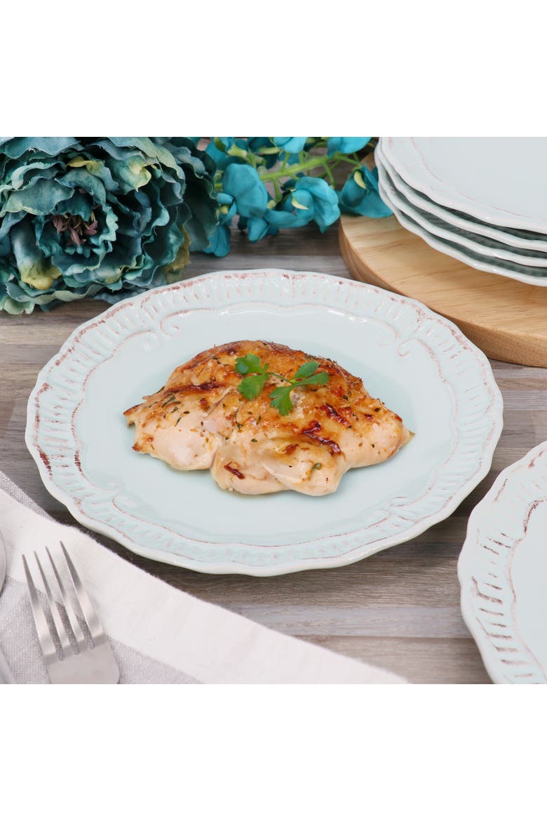 Capri 6 piece 11in Stoneware Embossed Dinner Plate Set, Alternate, color, Egg Blue