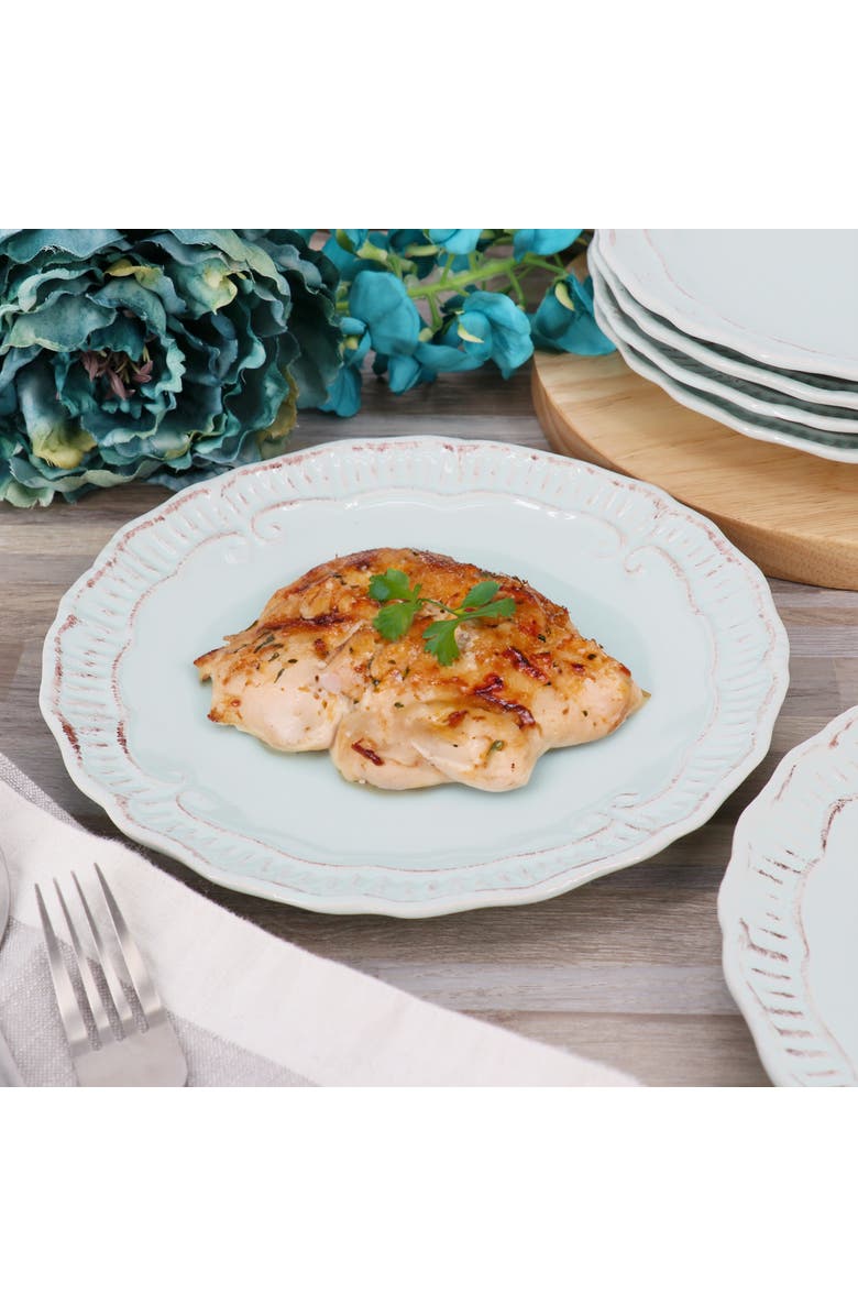 Modern Southern Home Capri 6 piece 11in Stoneware Embossed Dinner Plate Set, Alternate, color, Egg Blue