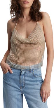 Bardot Elliptical Sparkle Mesh Halter Top