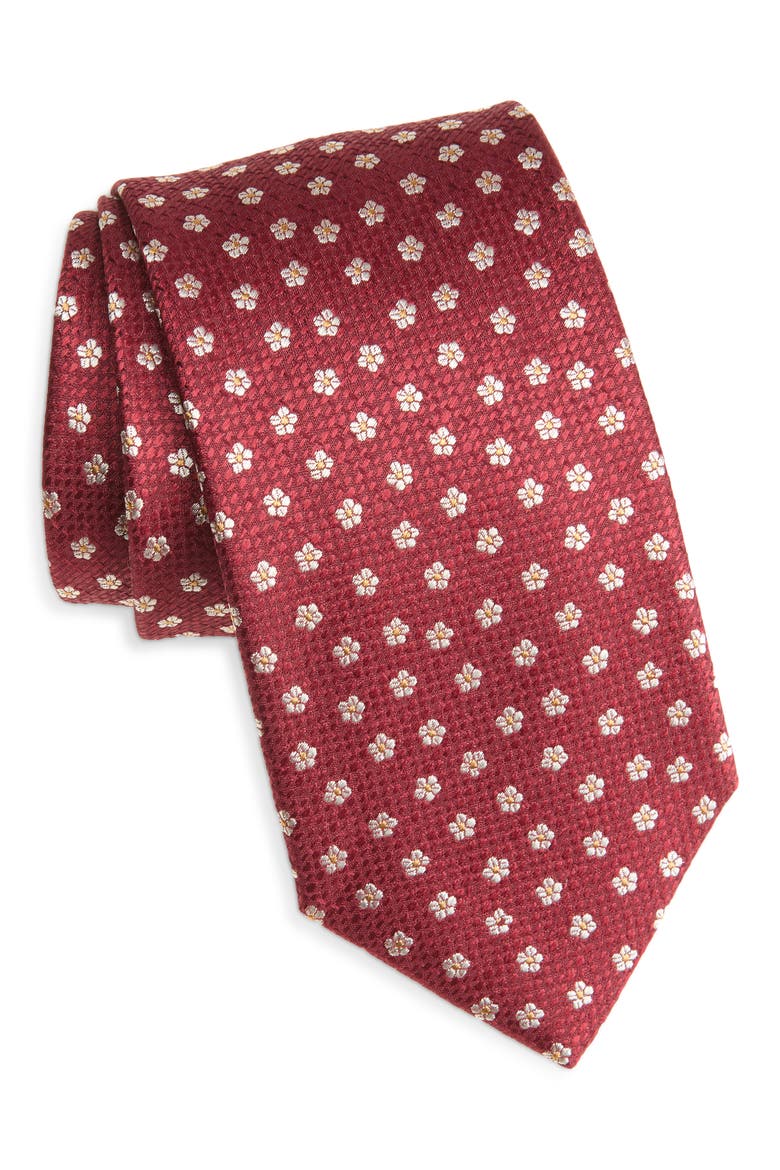 Floral Jacquard Silk Tie, Main, color, MERLOT