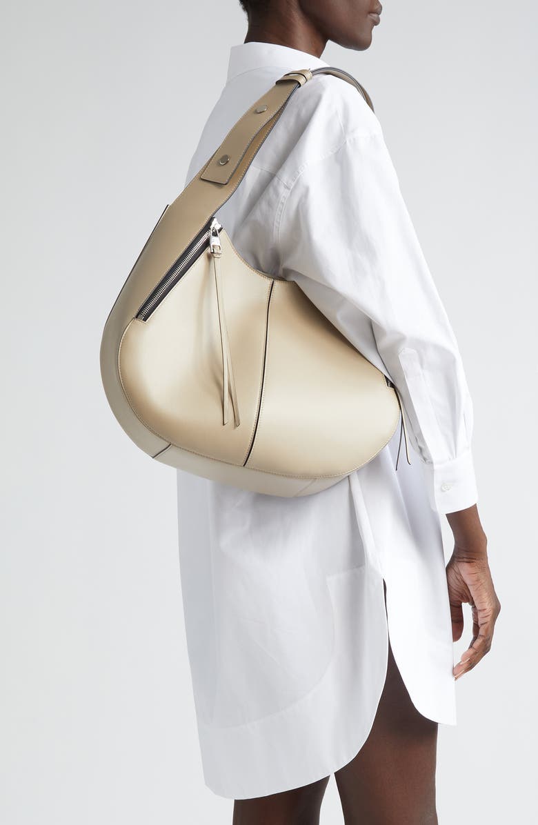 McQueen The Skull Leather Hobo Bag, Alternate, color, Camel