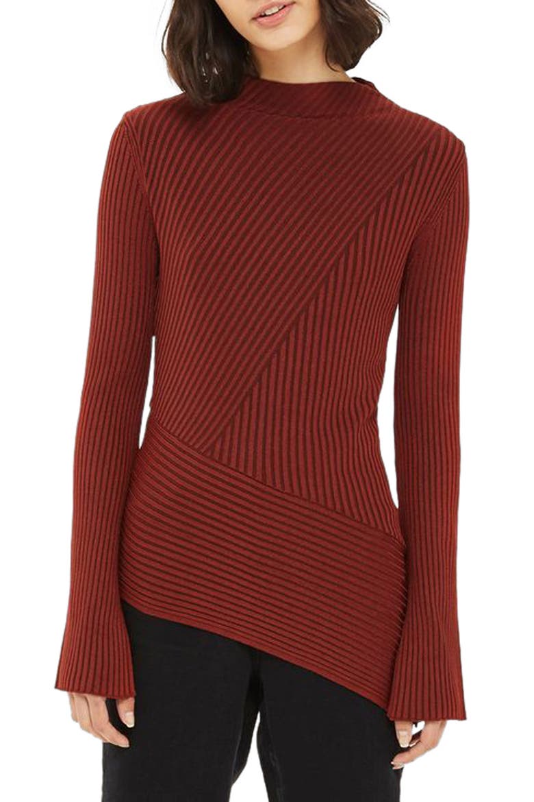 Asymmetrical Ribbed Sweater, Main, color, RUST