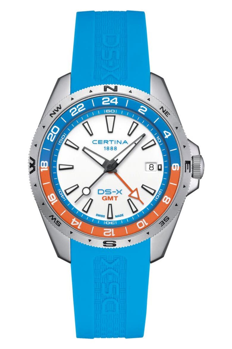 DS-X GMT Rubber Strap Watch, 41mm, Main, color, STAINLESS STEEL