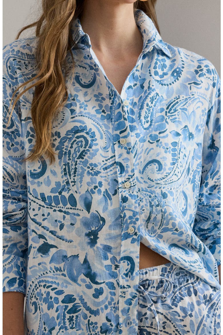 Paisley Print Linen Shirt, Alternate, color, WHITE/ BLUE