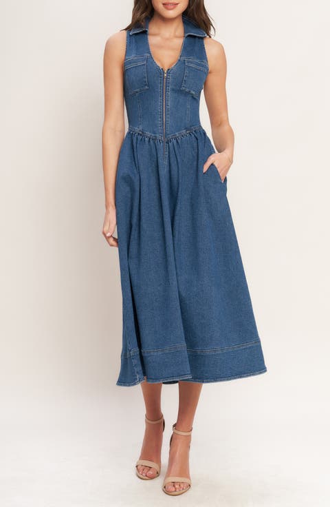 Sleeveless Denim Midi Dress