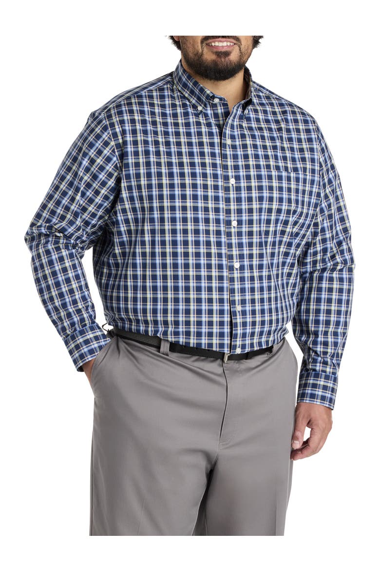 Big & Tall  Small Plaid Performance Sport Shirt, Alternate, color, BLUE MULTI