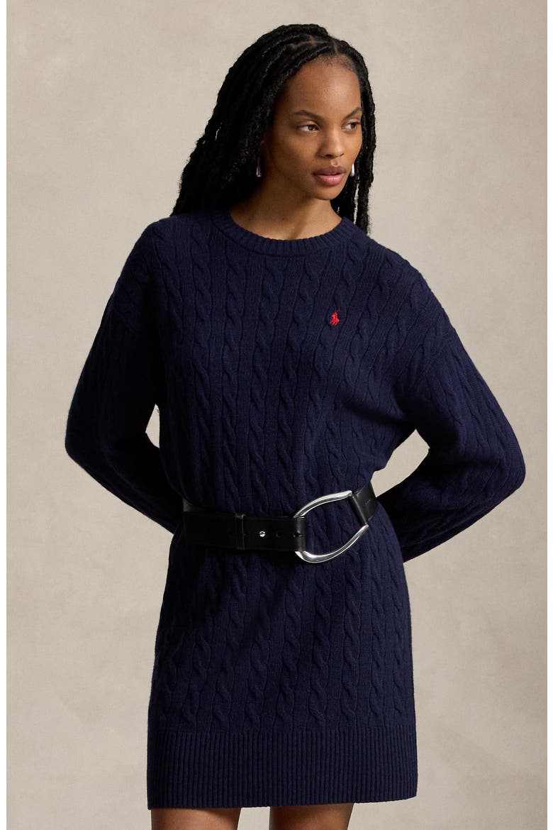 Cable Knit Sweater Dress, Alternate, color, HUNTER NAVY