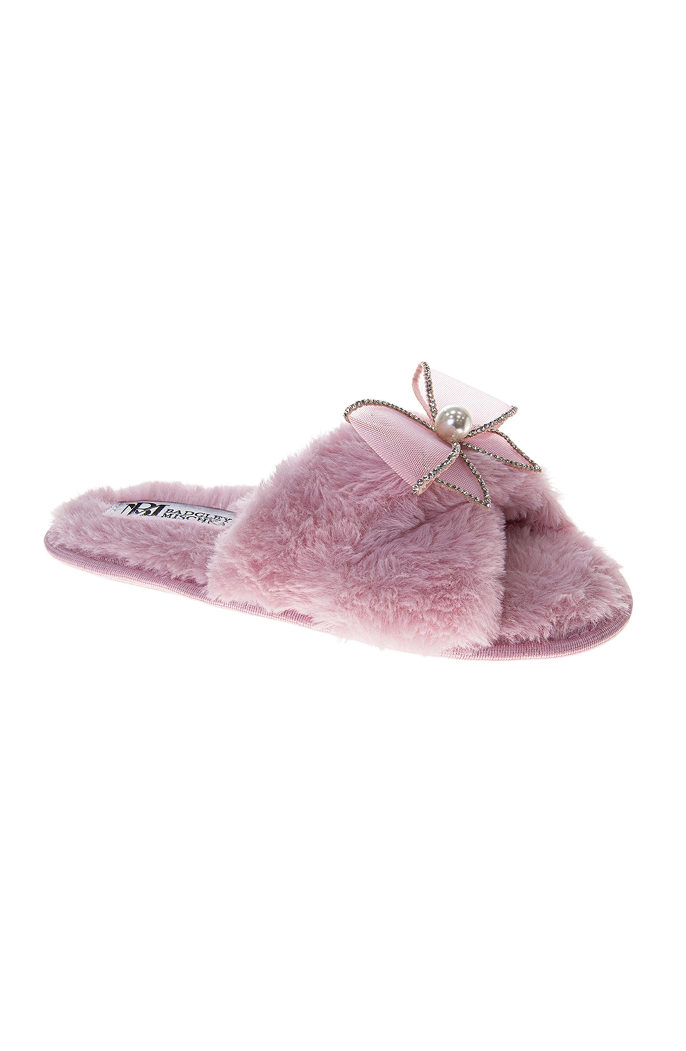 Womens Bow Comfort Slippers, Main, color, PINK