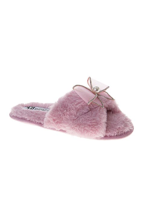 Badgley Mischka Womens Bow Comfort Slippers