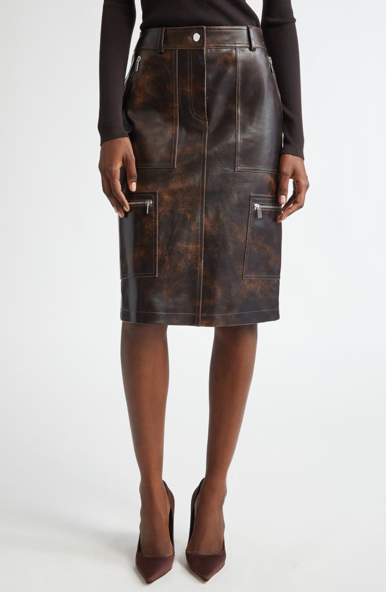 Michael Kors Collection Burnished Leather Cargo Pencil Skirt, Main, color, 