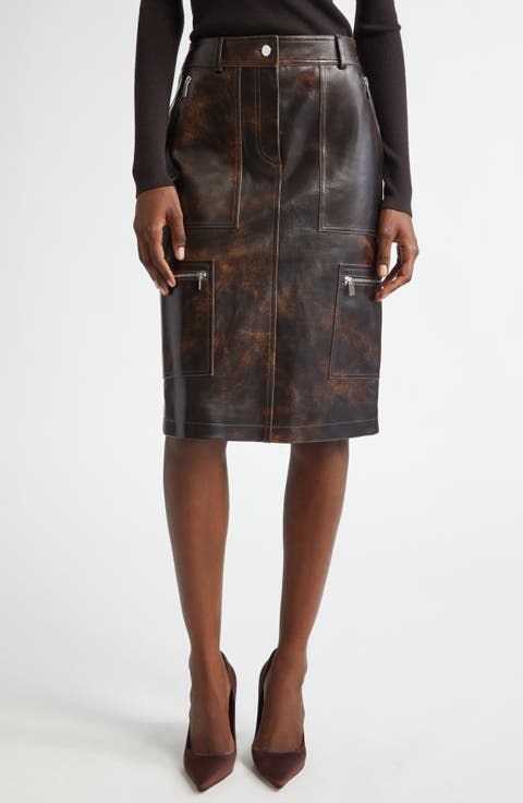 Burnished Leather Cargo Pencil Skirt
