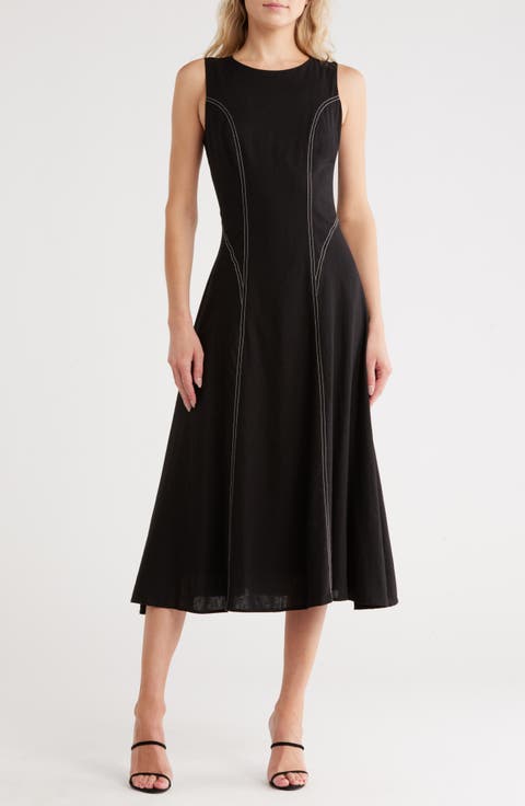 Sleeveless Linen Blend Midi Dress