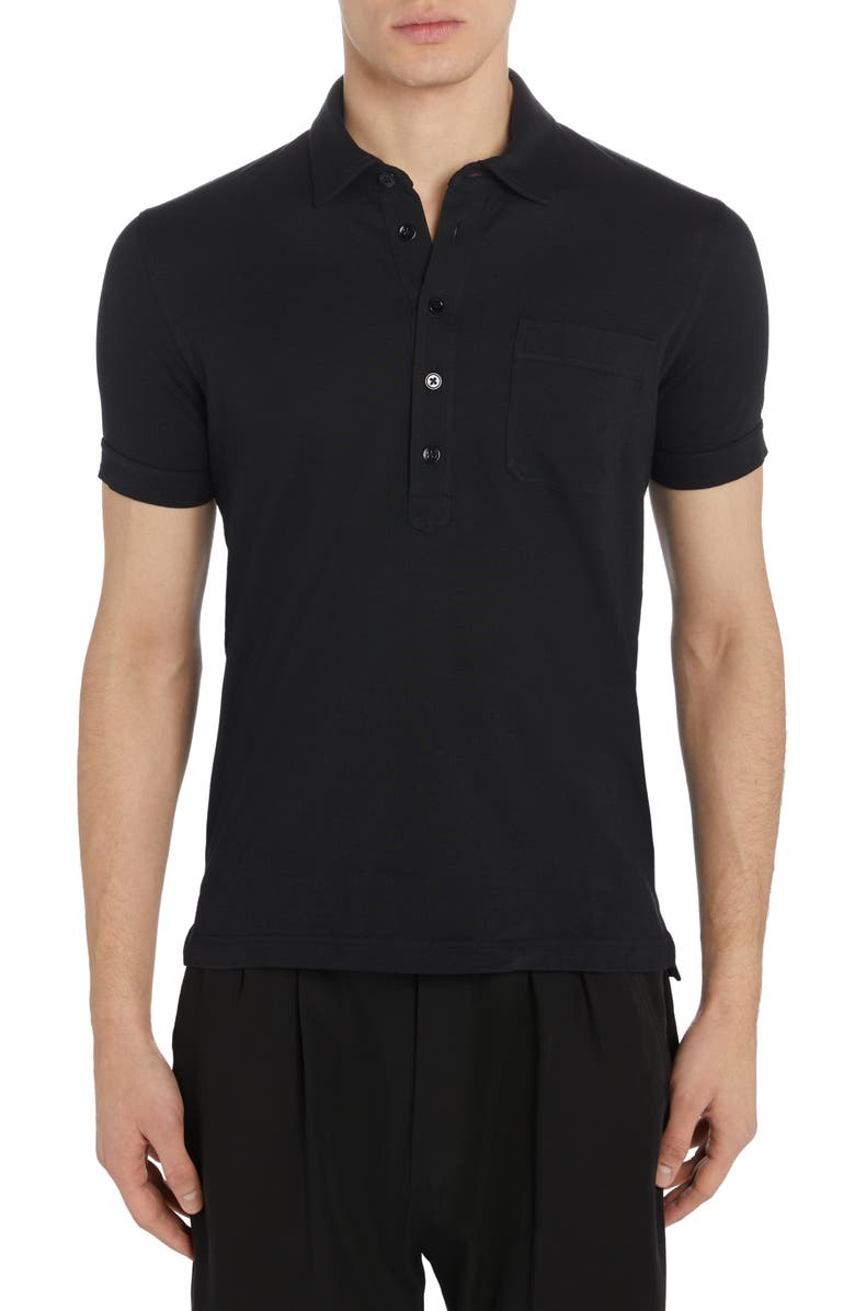 TOM FORD Cotton & Silk Piqué Pocket Polo, Main, color, Black