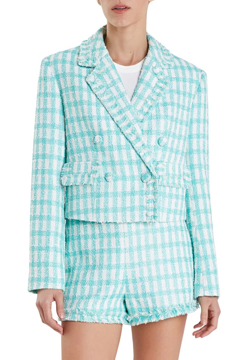 Check Bouclé Blazer, Main, color, MINT
