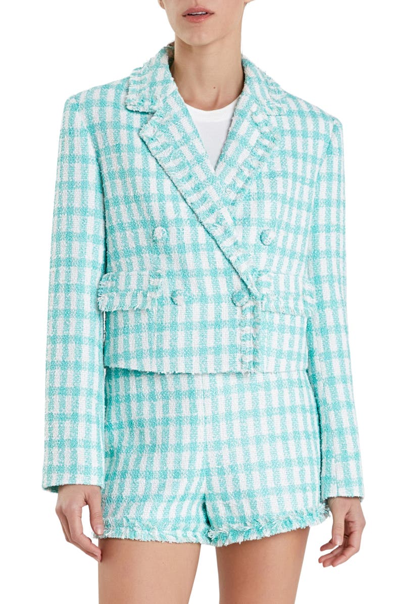 English Factory Check Bouclé Blazer, Main, color, Mint